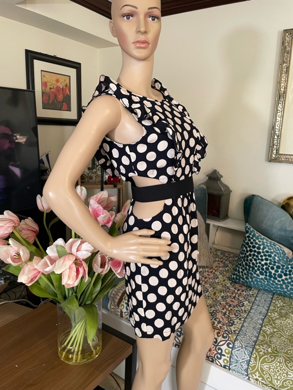 Ark & Co  Navy Blue Polka NWT  Cutout Mini Dress